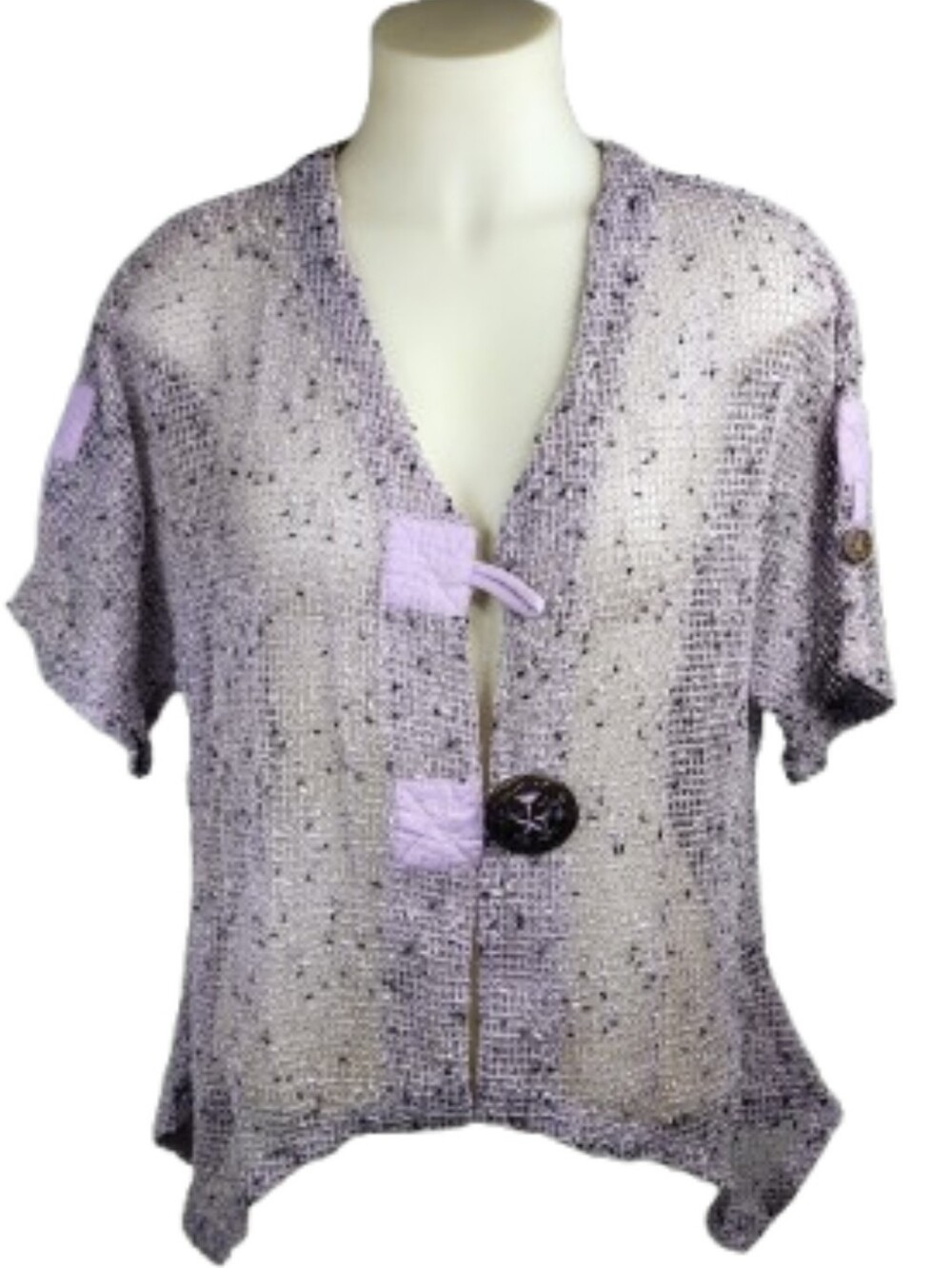 Kaktus Purple Open Weave Fishnet Cardigan Sweater Sz Med